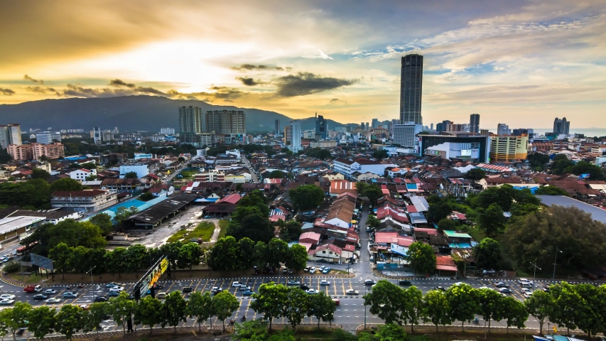 4K Time Lapse view in George Town, Penang during sunset