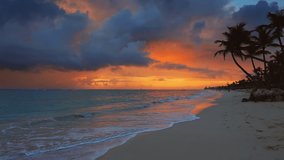 Paradise beach on tropical island. Sunrise over Punta Cana, Dominican Republic