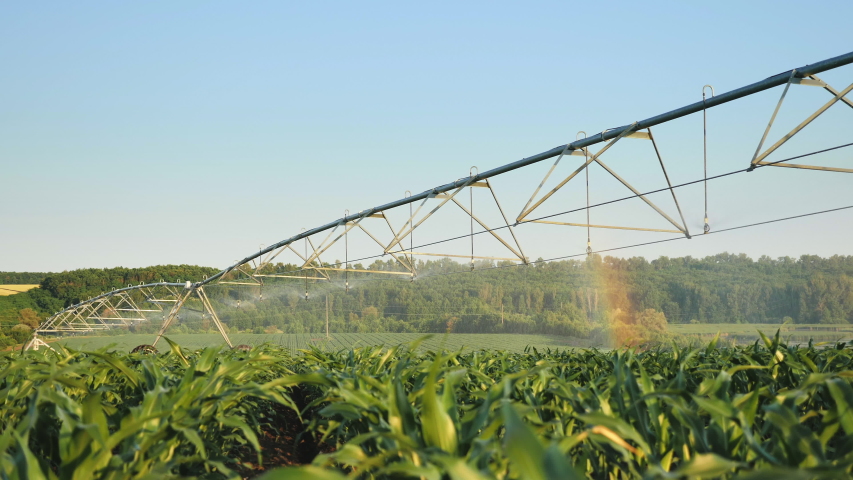 corn crop irrigation using center pivot Stock Footage Video (100% ...