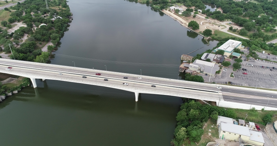 Aerial drone flight over the lake in Marble Falls Texas.