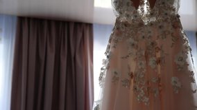 beautiful wedding dress in the bride's room