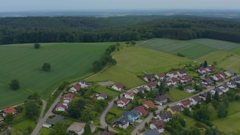Aerial of the village Haag in Germany round pan to the right from the lower end of the village.
