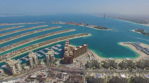 view of the palm island in Dubai (drone footage)