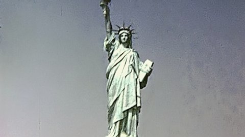 Statue of Liberty from boat tour, Hudson river of Manhattan. New York, United States of America on 1970.