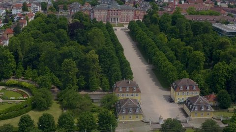 Aerial of the palace Bruchsal. Round pan to the left around the palace.