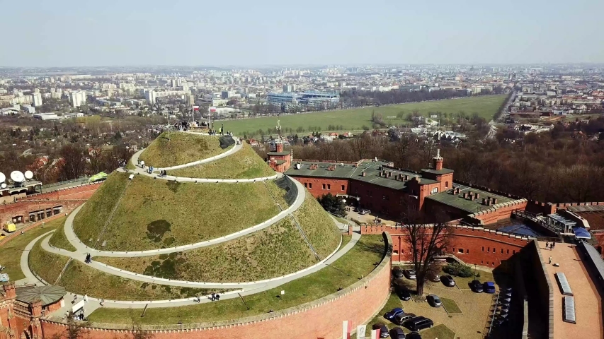 Kosciuszko mound surrounded by old fortifications in Krakow, Poland