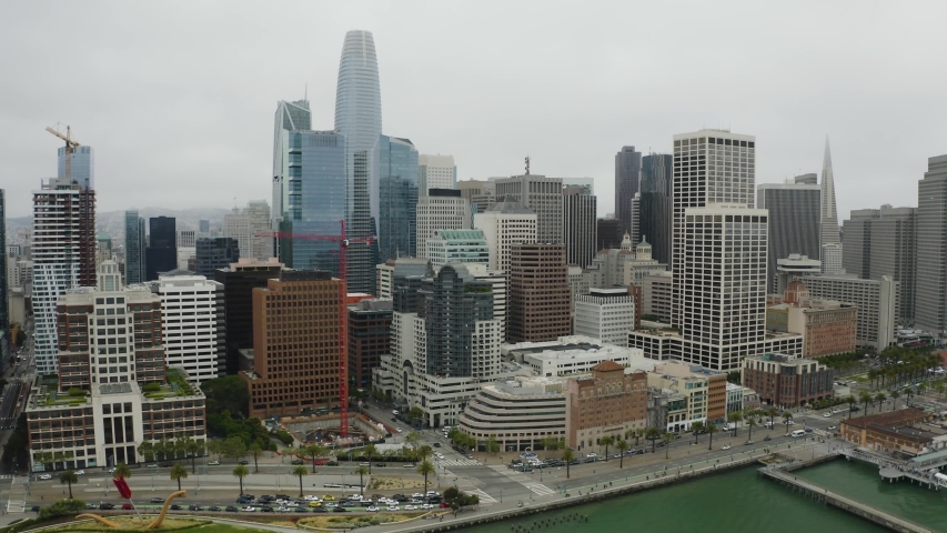 Overcast Downtown Financial District San Francisco Aerial Salesforce buildings landscape