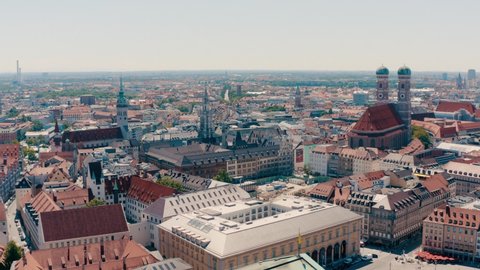 aerial footage of the inner city of Munich, Bavaria, Germany