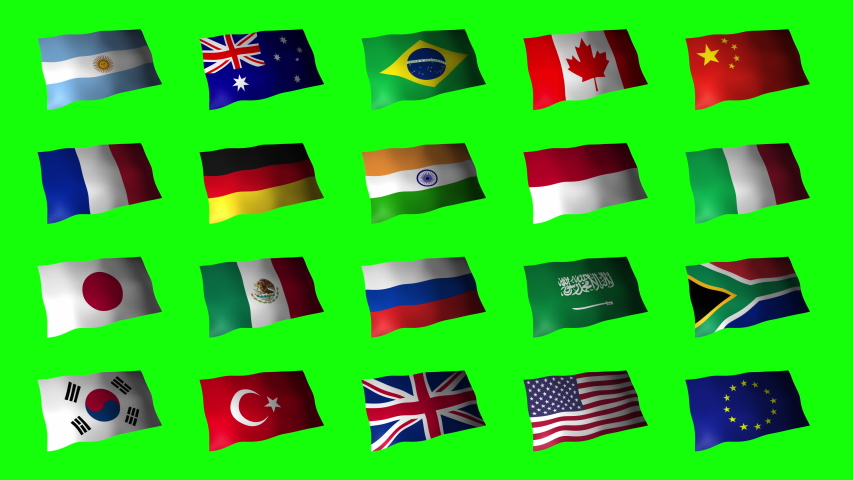 National flags of G20 country. Green background for chroma keying. Royalty-Free Stock Footage #1032642188