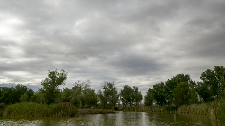 Heavy storm clouds pass over high desert oasis in California