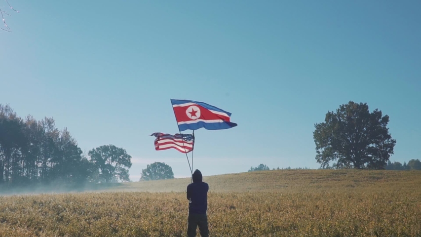 America and North Korea Flag