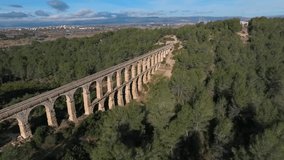 Aerial view of view of the ancient Roman aqueduct. Tarragona, Spain.