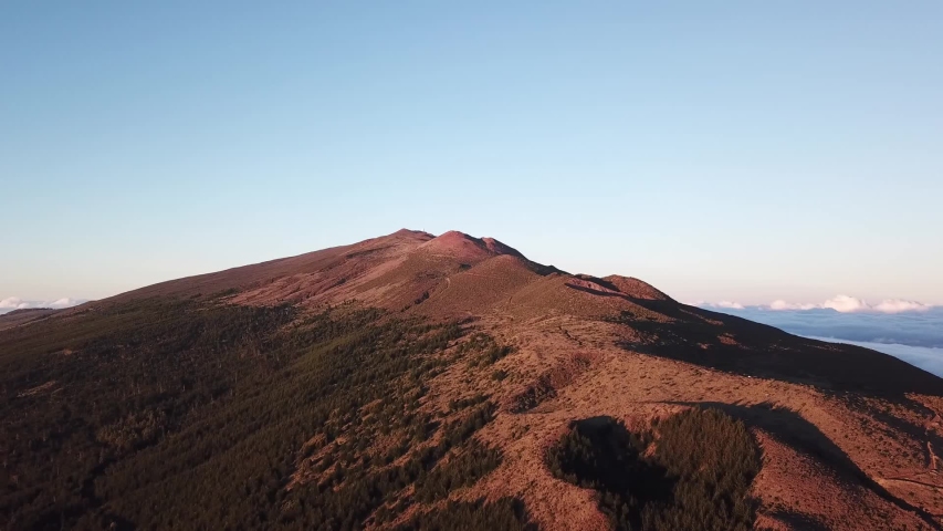 Drone flight above the clouds at Mount Haleakala in Maui, Hawaii