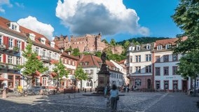 Heidelberg Kornmarkt, A bustling grain market in the Middle Ages, the Kornmarkt square was later home to a hospital run by Catholics in the 16th century. Timelapse video in 4k germany.