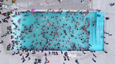 Crowed pool in Mexico city, Aerial top drone view