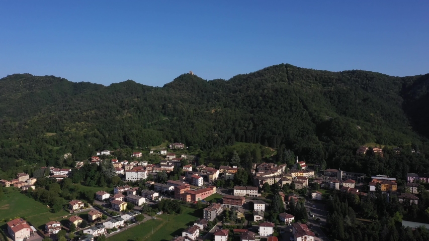 aerial view of the town of Carpineti on the hills of Reggio Emilia, Italy