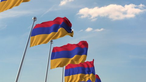 Many waving flags of Armenia. Loopable 3D animation