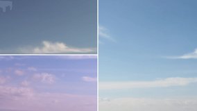 Summer sunny lightness day in very beautiful weather, time lapse fluffy, puffy clouds in clear blue sky, nature fast motion mass away, building, formating cloudscape in horizon. #FHD.