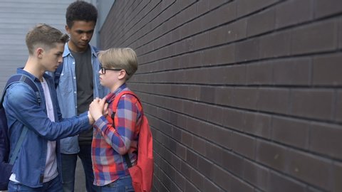 Aggressive Students Bullying Classmate School Backyard Stock Photo ...