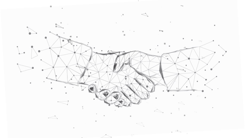 Handshake from triangles and luminous points. Concept of a successful business project. Black-and-white. Animation. Polygonal illustration. Low poly. | Shutterstock HD Video #1032778154