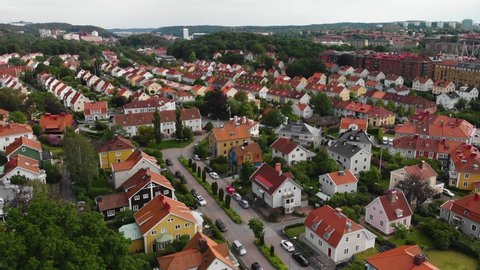 Aerial View Of Picturesque Houses On The Swedish Paradise Part Of Gothenburg Called Orgryte In Sweden.