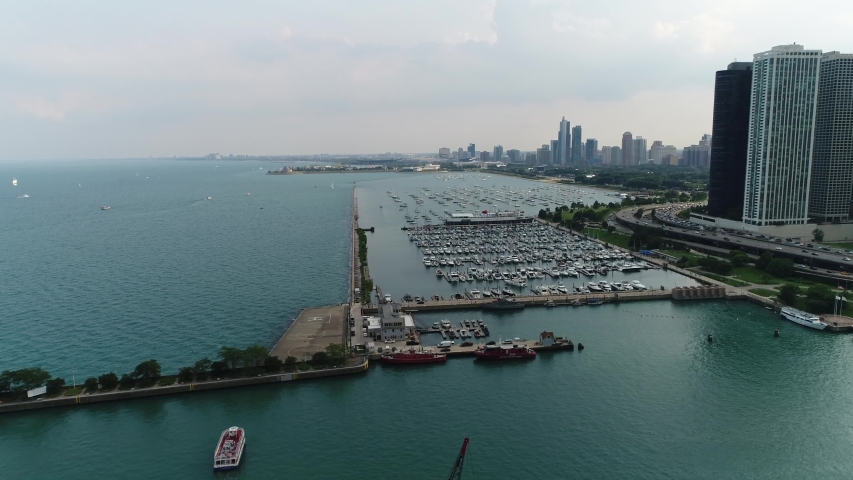Aerial shot of Chicago coast at midday