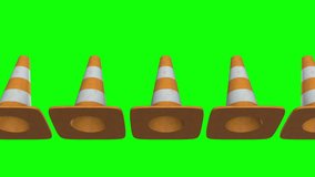 Traffic cone. Orange road sign with white stripes 3d render video available in 4k FullHD and HD render footage. Under construction concept.