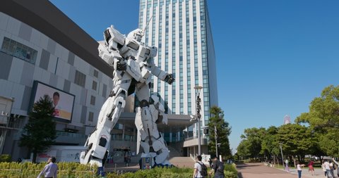 Tokyo, Japan 30 June 2019: Unicorn Gundam robot statue in odaiba