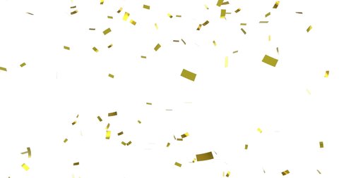 Digital animation of gold confetti falling against a white background