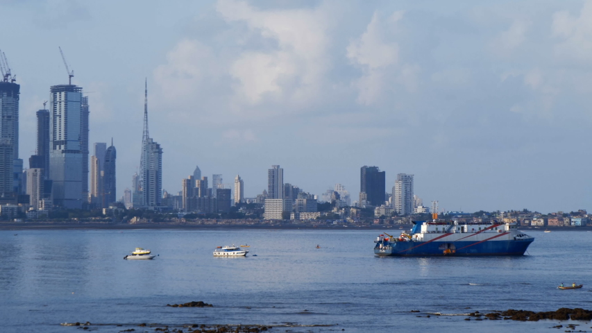 Ship and Boats on Mumbai sea near Sea link, India