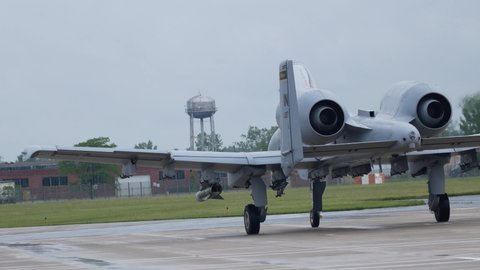 FORT WAYNE, INDIANA / USA - June 9, 2019: United States Air Force A-10 Thunderbolt II 'Warthog' taxis by at the 2019 Fort Wayne Airshow.