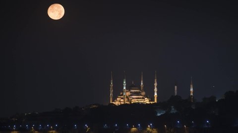 timelapse sultanahmet mosque moon sunset