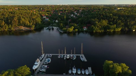 Aerial view of the residential area "Appelviken" in Stockholm, Sweden on a summer morning