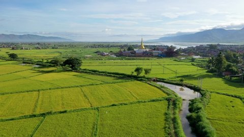 Flying Over Rice Paddies in Myanmar