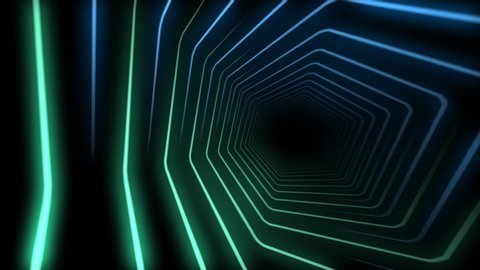 Glowing blue and green hexagonal light beams background animation.