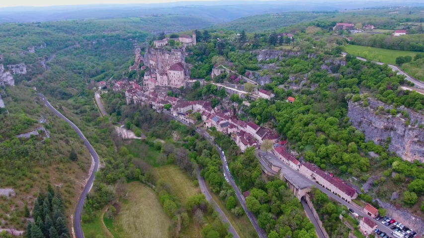 The ancient Citty of Rocamadour, in Midi-Pyrenees, France. On the summit of the cliff stands the château built in the Middle Ages to defend the sanctuaries
