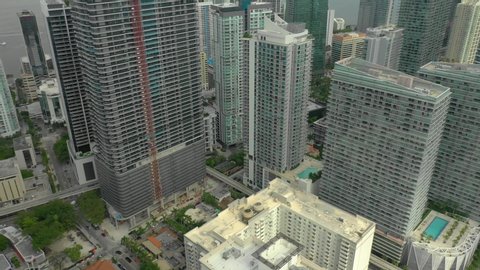 Aerial video large group of city buildings 4k