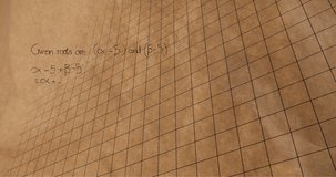Digital animation of mathematical equations and figures moving in the screen with square patterns against a textured brown background video for back to school