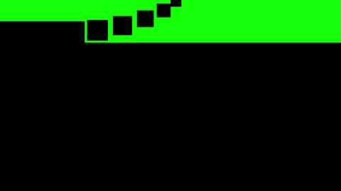 Black squares line up level by level and fill the screen. Abstract CG animated transition with green chroma key.
