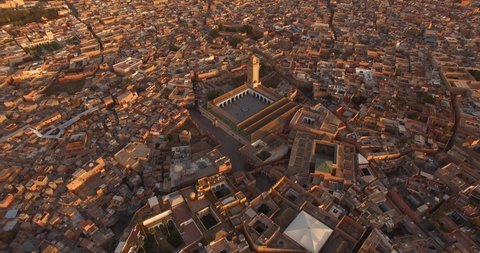 AERIAL: Mosque and medina in Marrakech