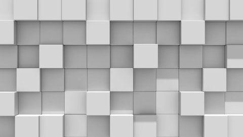 Gray Wall of cubes falls apart. Blocks are moving out of flat surface and fall down. Abstract transition, 3D animated intro. Transparent background ProRes 4444 with alpha channel in 4k