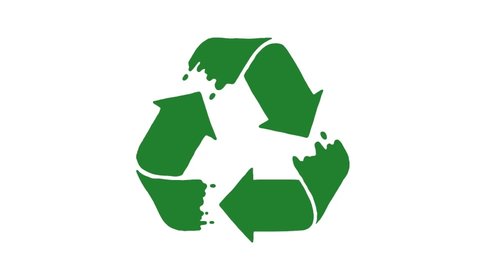 Recycle icon. Loopable animation with rotating arrows. Flat green color.