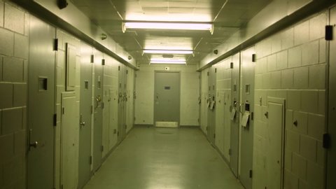 Prison Cells Hallway Under Fluorescent Lighting Stock Footage Video ...