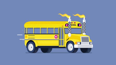 School bus in a hot rod style moving forward, isolated loop in 4K with alpha channel.