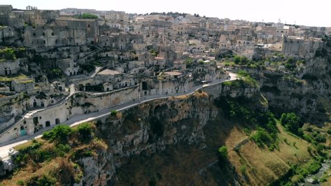 Panoramic view of ancient town of Matera in sanny day, Basilicata, southern Italy