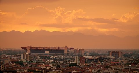 Milan: view of Stadio San Siro stadium - Meazza stadium sunset