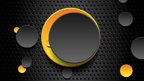 Animated composition of yellow and black circles on black background. Dark metallic perforated texture design. Video animation Ultra HD 4K 3840x2160 : vidéo de stock