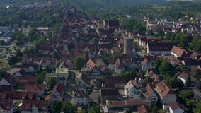 Aerial of the old part of town in Besigheim in Germany. Zoom in from the upper end.