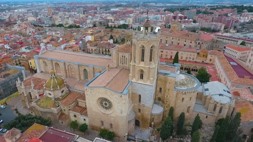 Aerial view of the Cathedral de Tarragona. Tarragona, Catalonia, Spain. | Shutterstock HD Video #1032967949