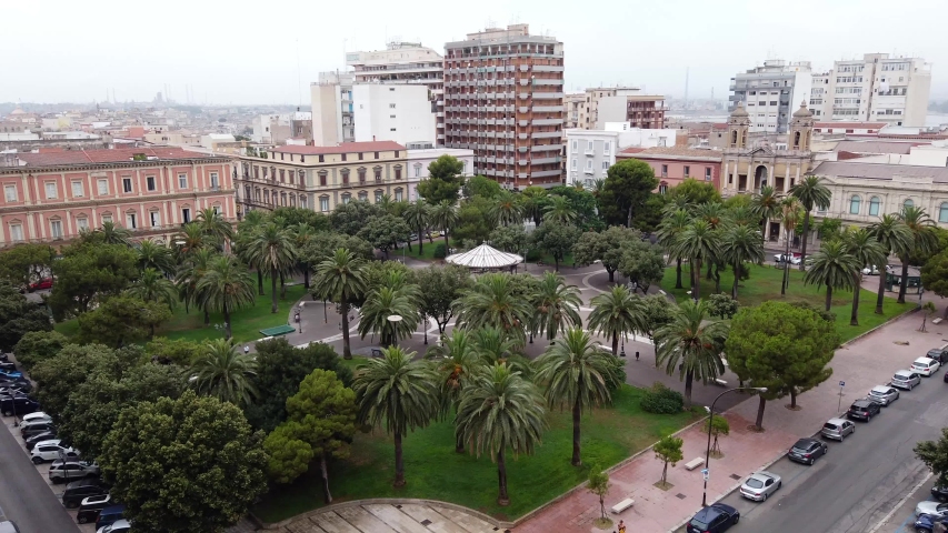 Aerial view of Piazza Giuseppe Garibaldi in the city of Taranto, Puglia, Italy 